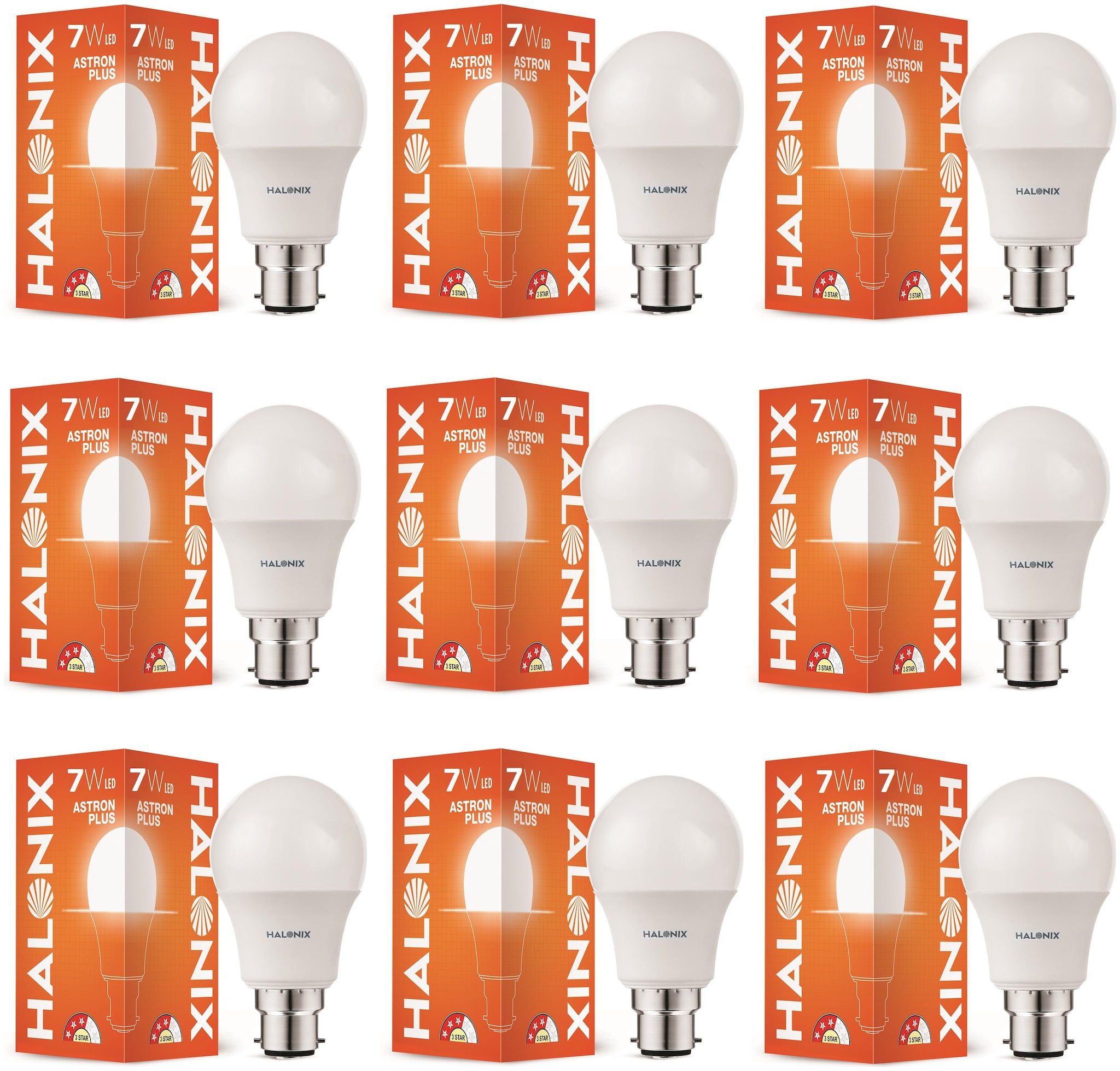 

Halonix Astron Plus Base B22 7-Watt Cool day Light Led Bulb (Pack of 9)