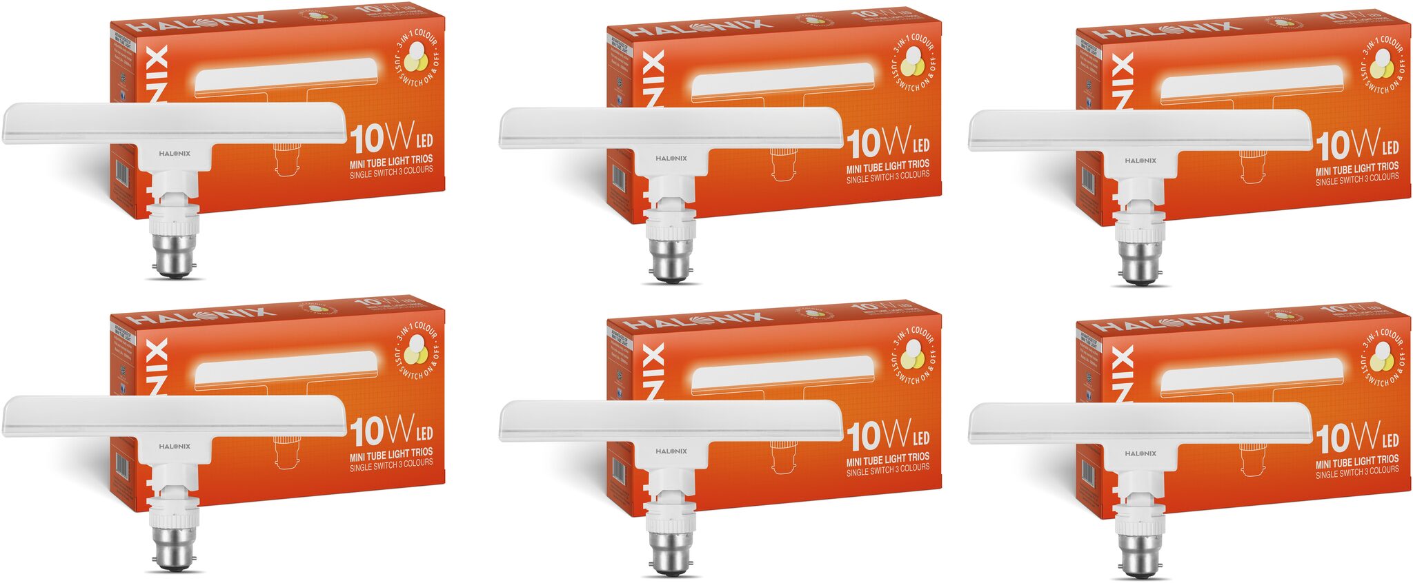 

Halonix T-Light Trios Base B22 10-W 3 In 1 Colour LED Tube Light (Pack of 6)