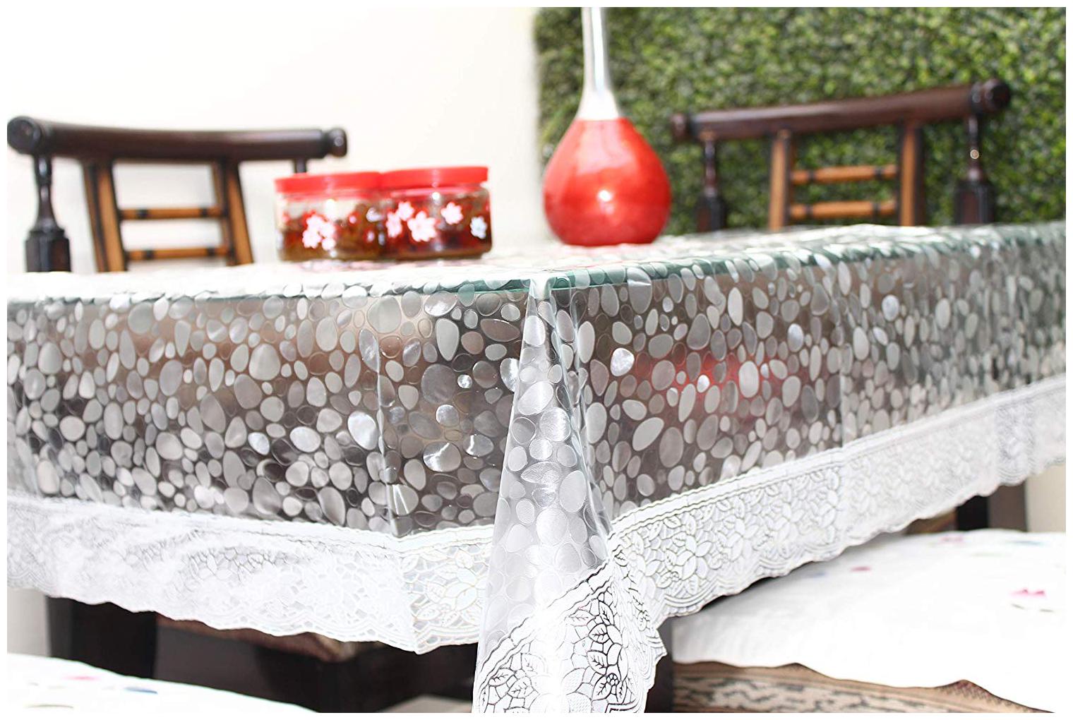 

HANBOK TRANSPARENT DINING TABLE COVER WITH SILVER LACE 3 D (60 X 90)