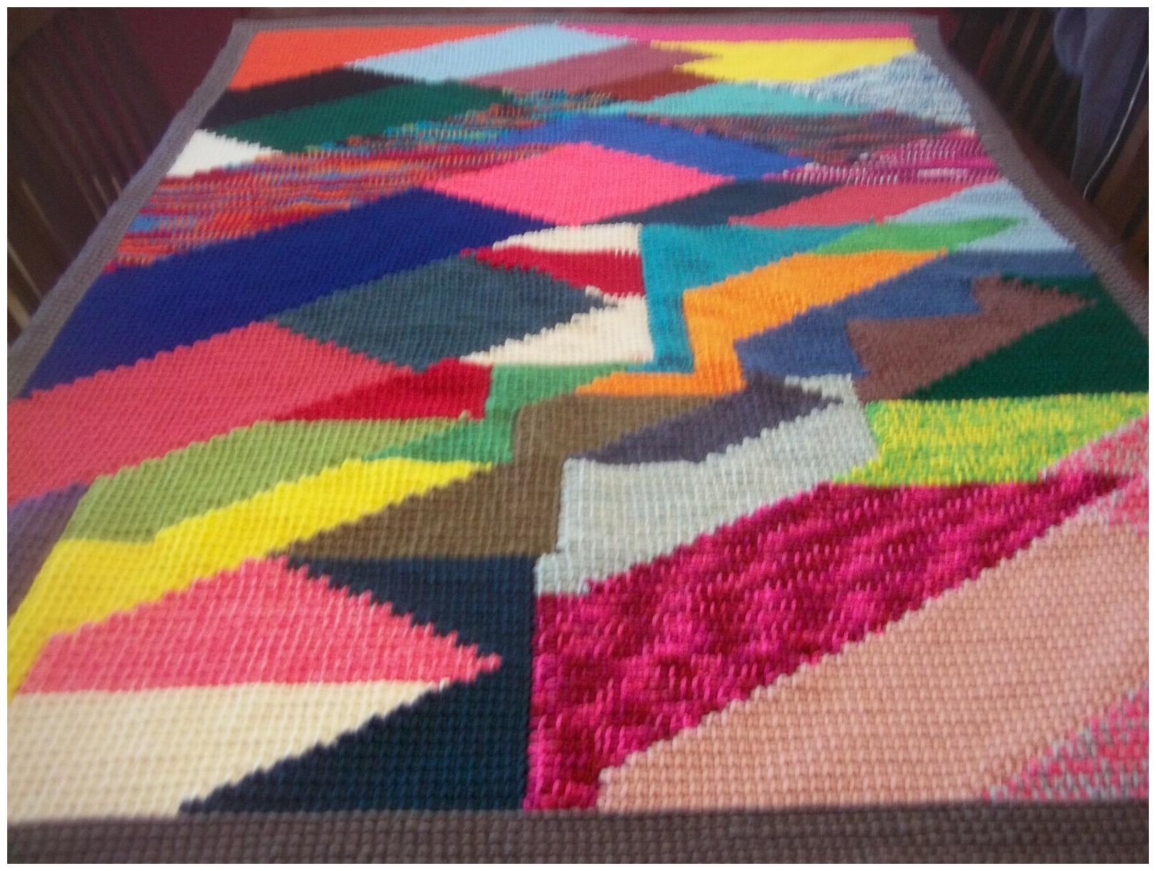 

Hand Crocheted Tunisian Stitch Patchwork Afghan