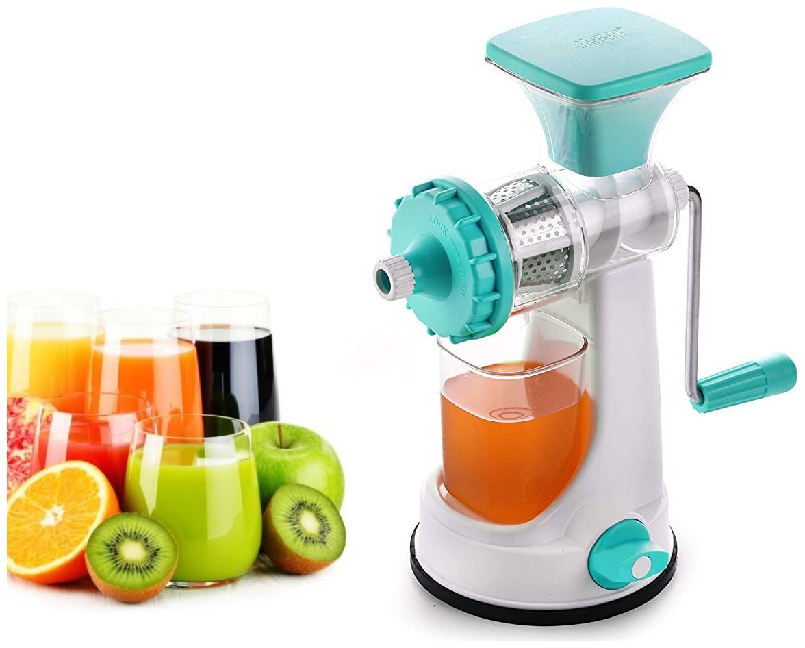 

Hand Juicer for Fruits and Vegetables with Steel Handle Vacuum Locking System Shake Smoothies Travel Juicer for Fruits and Vegetables (Assorted Color) Set of 1
