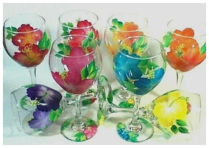 

Hand Painted Wine Glass with 3 Hibiscus Flowers with 6 Color Options Available