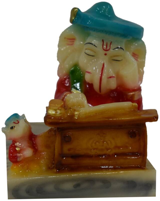 Handcrafted Studying Munshi Ganesha made of Marble : Actual Product Dimensions ( 3 x 2.5 ) : Sold By Gallery99
