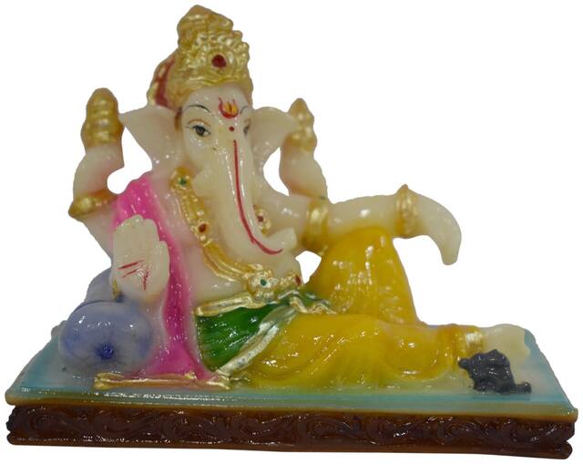 Handcrafted Ganesha In Resting Posture made of Marble : Actual Product Dimensions ( 3.5 x 4.25 ) : Sold By Gallery99