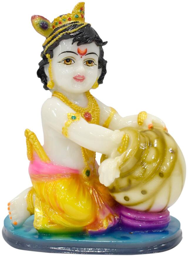Handcrafted Matki Krishna made of Marble : Actual Product Dimensions ( 7.25 x 5.25 ) : Sold By Gallery99