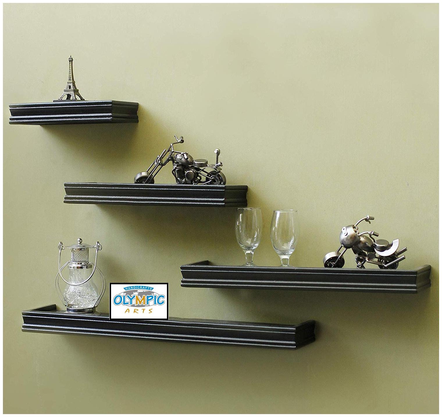 HANDICRAFTS OLYMPIC ARTS Rectangular MDF Wall Shelf Number of Shelves 4, Black