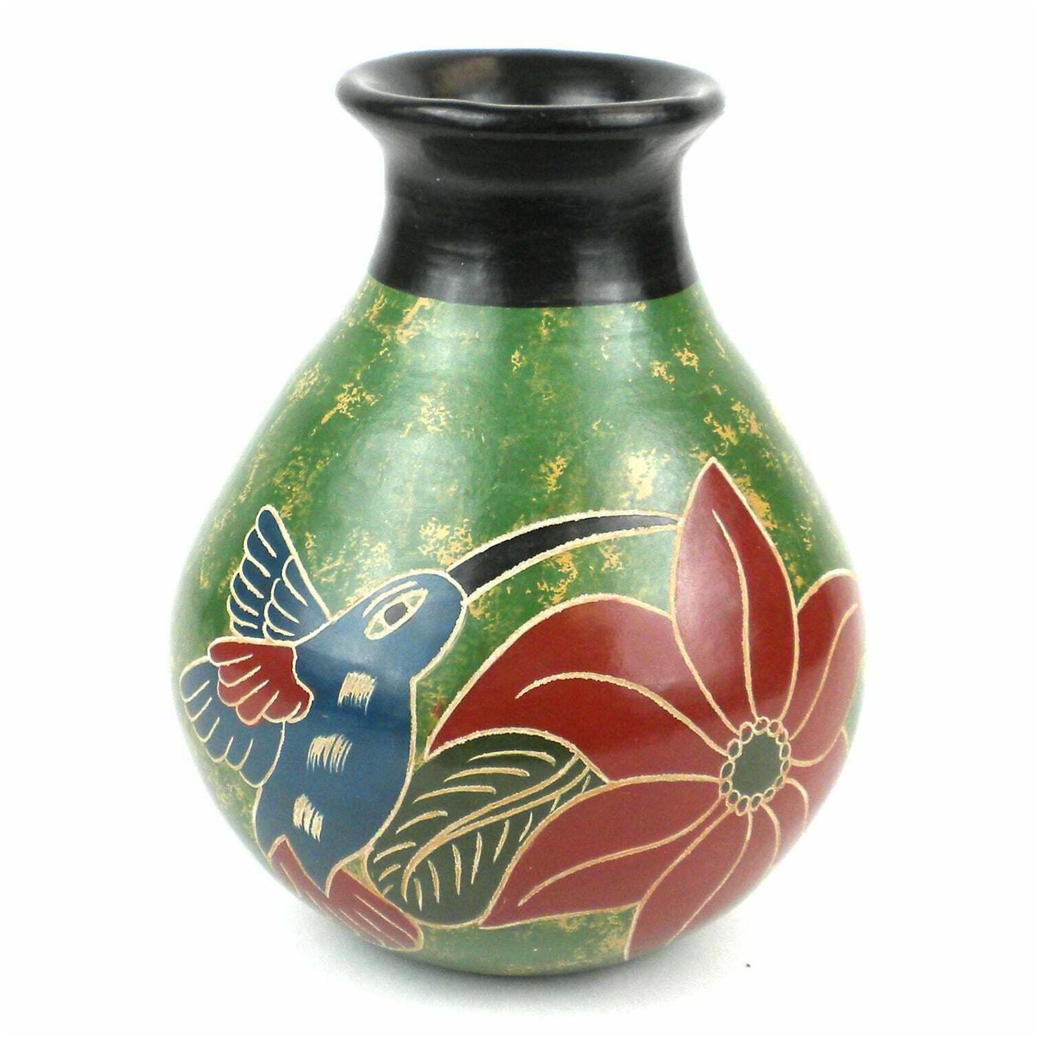 

Handmade 5-inch Tall Vase - Hummingbird Design (Nicaragua) Green