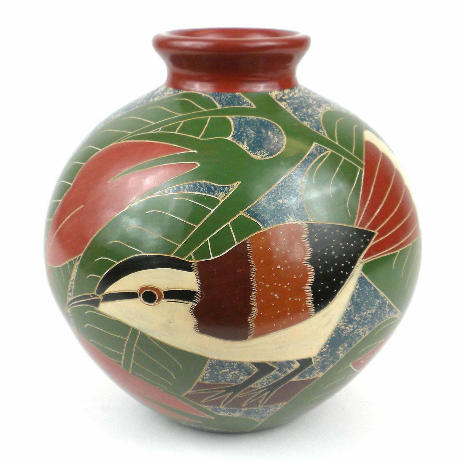 

Handmade 6-inch Tall Vase - White Bird Design (Nicaragua) Multi