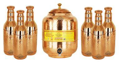 Handmade Copper Water Pot Tank 10 L 4 Hammer Water Bottle 1.7 L Storage