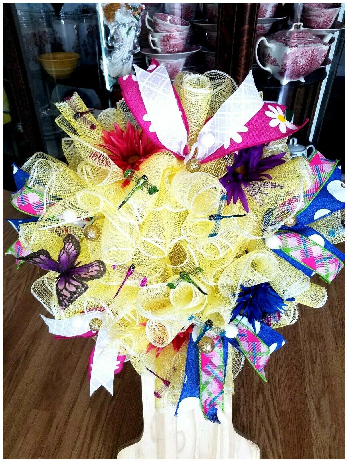 

Handmade Home Deco Mesh Dragonfly Wreath Multi Colors Spring Decor Colorful