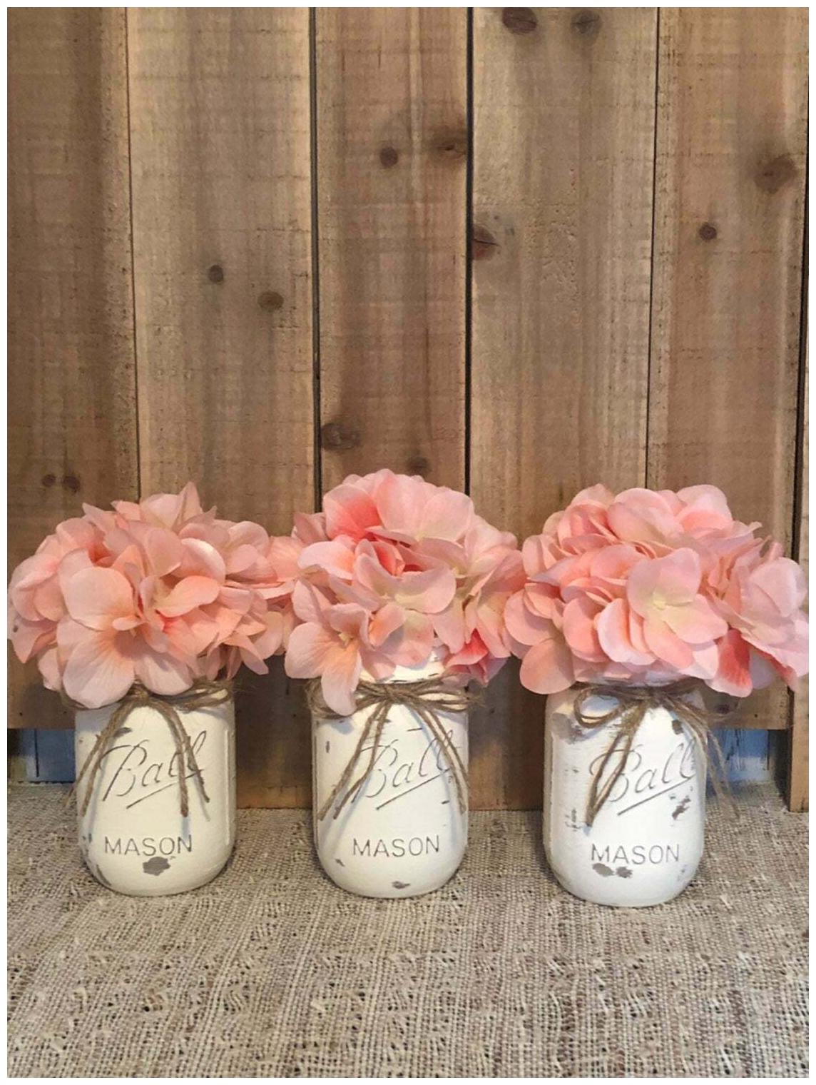 

Handmade Painted Mason Jar Hydrangea Centerpiece Floral Rustic Farmhouse Decor
