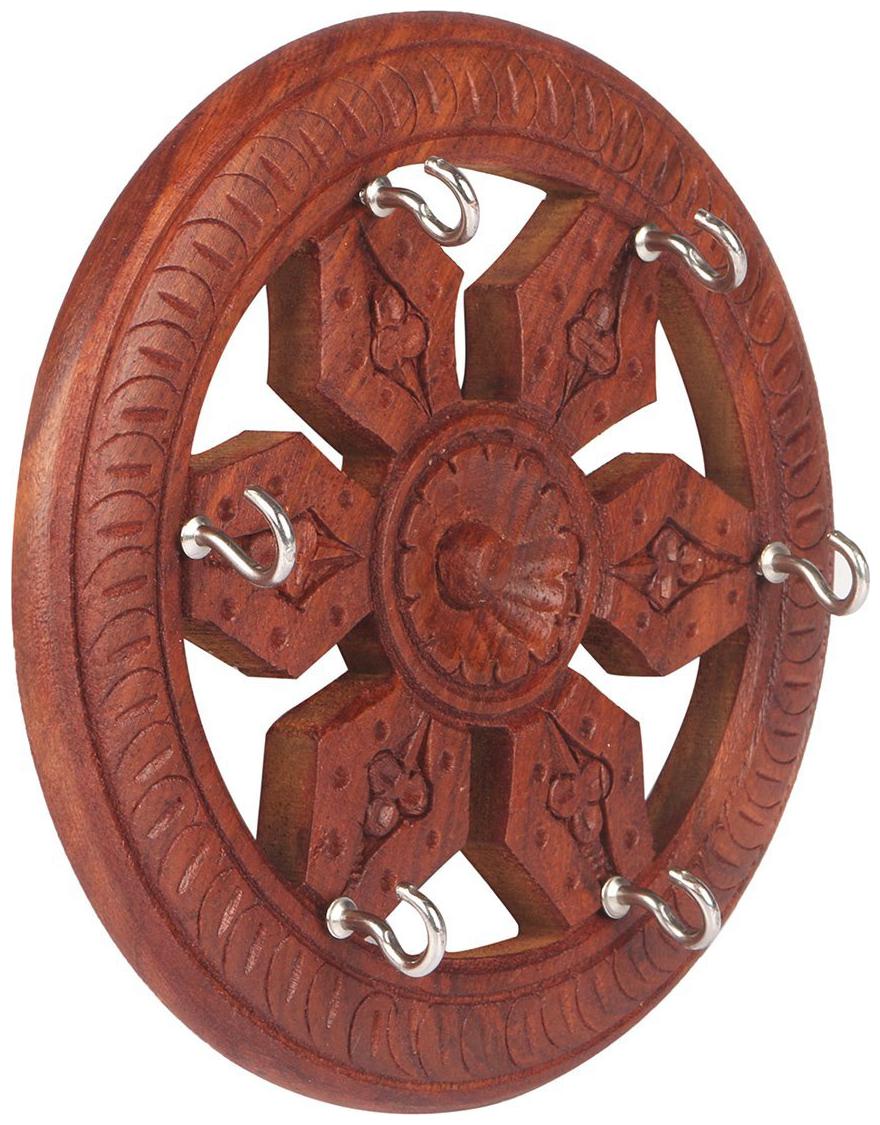 

Handmade Wooden Key Holder Full Carved With Natural Finishing 8 inch