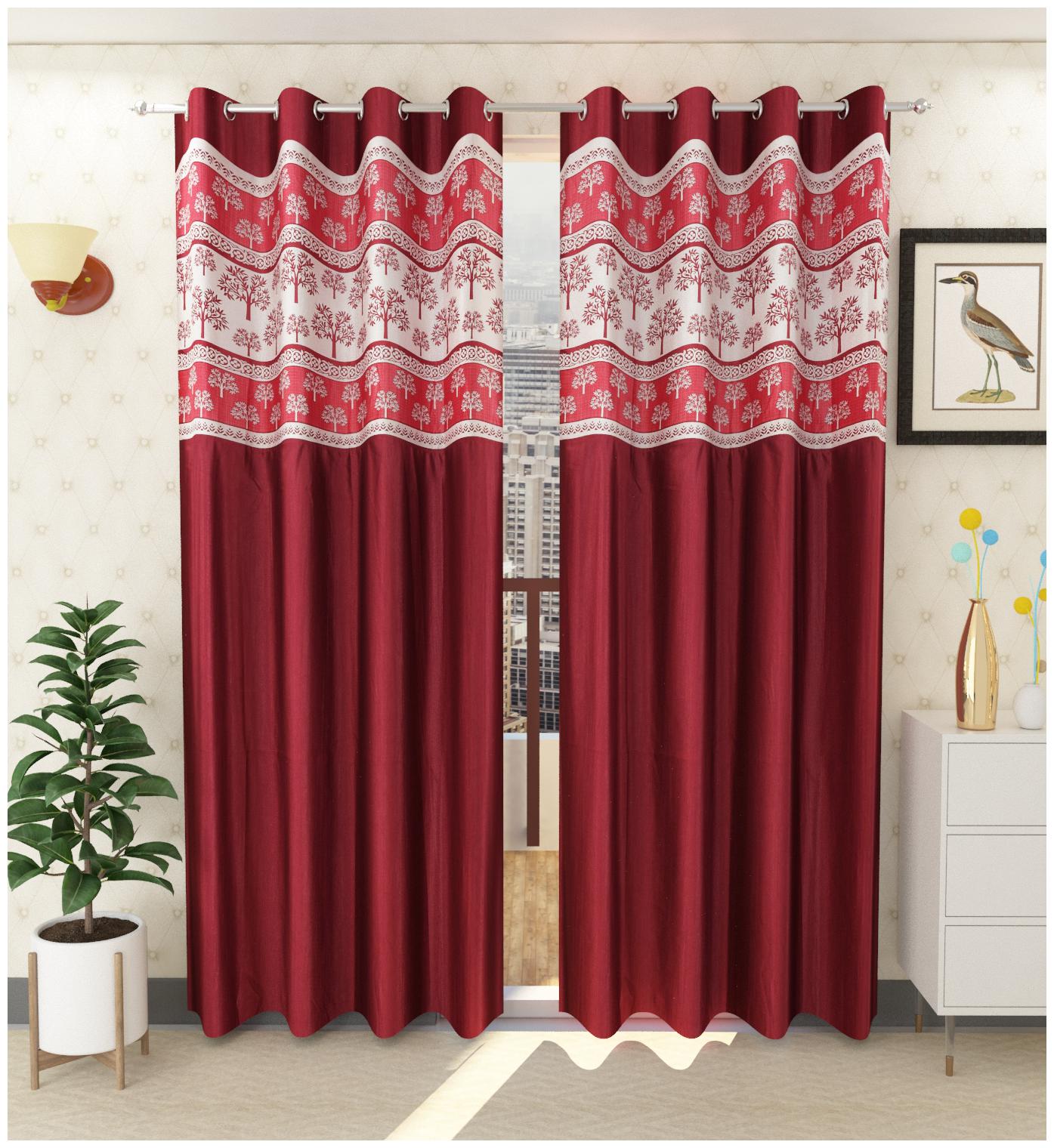 

Handtex Home Pack of 2 Room Darkening Print Curtain For Door -Maroon