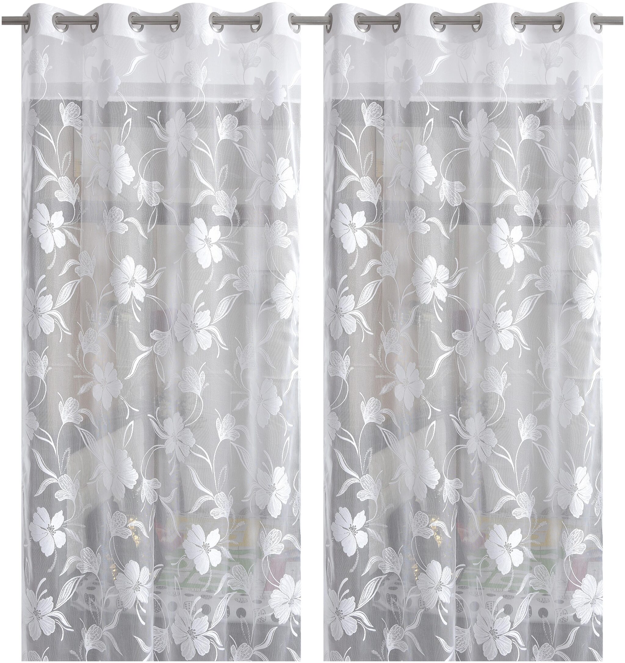 

Handtex Home Net Long Door Semi Transparent White Sheer Curtain ( Eyelet Closure Floral )