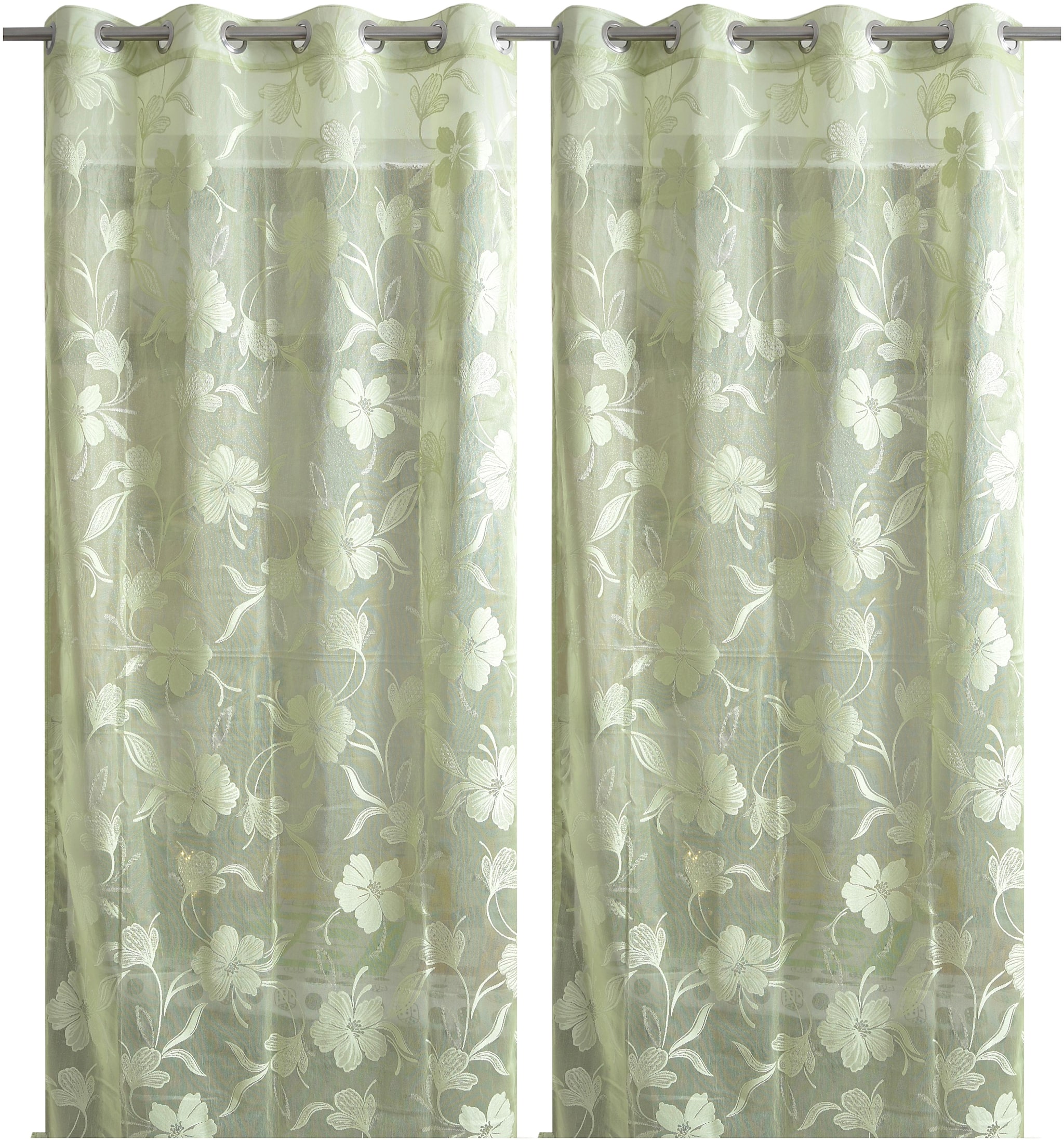 

Handtex Home Net Long Door Semi Transparent Green Sheer Curtain ( Eyelet Closure Floral )