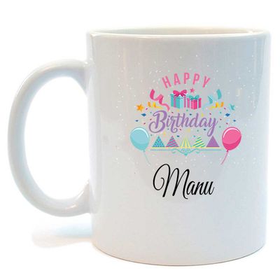 

Happy Birthday Manu Printed Coffee Mug by Juvixbuy