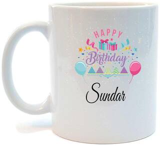 Happy Birthday Sundar Printed Coffee Mug by Juvixbuy