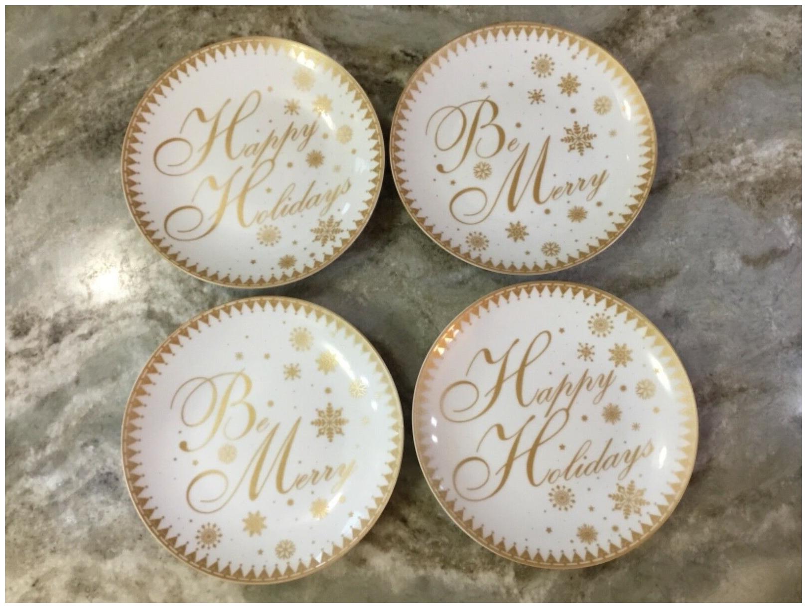 

Happy Holidays Dessert Plates 222 Fifth Set 4 Different Designs You Choose New
