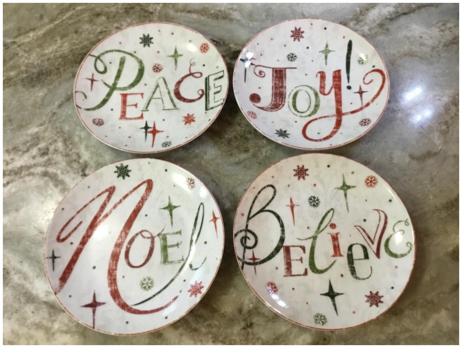 

Happy Holidays Dessert Plates 222 Fifth Set 4 Different Designs You Choose New