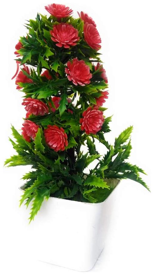 

Happy Stoning Artificial Bonsai With Red Flowers Fixed in a Pot for Home Decordation Height 24cm