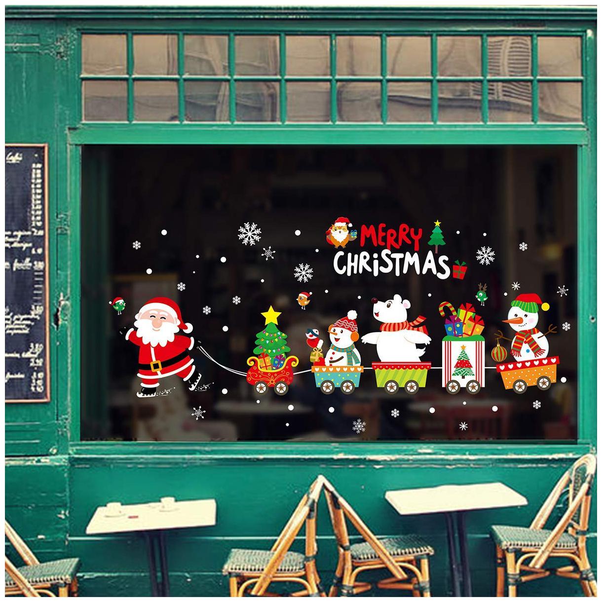 

Happy2Buy Merry Christmas Window Clings Removable Art Decal Snowman And Wall Stickers