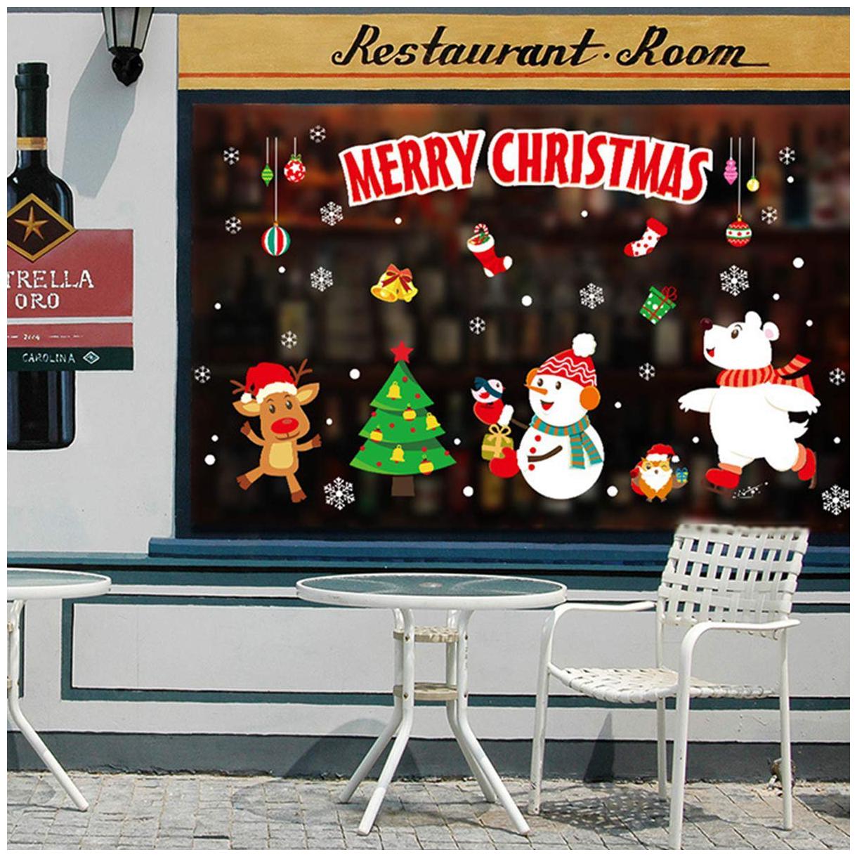 

Happy2Buy Merry Christmas Window Clings Removable Art Decal Snowman And Wall Stickers