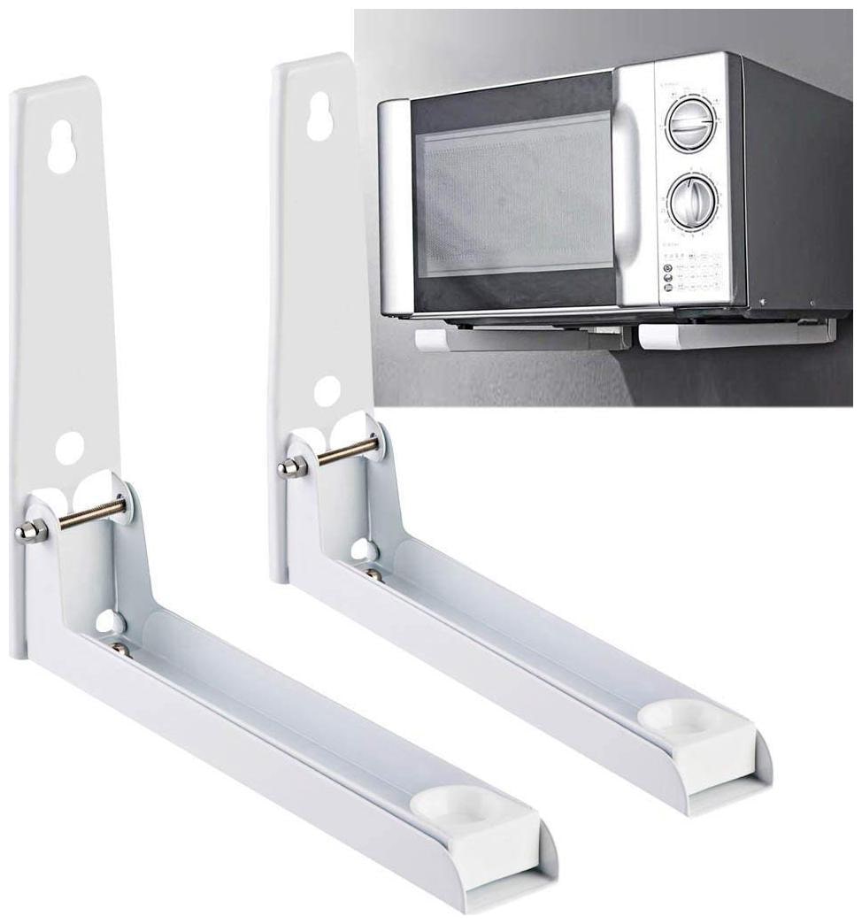 

Happy2Buy Microwave Oven Wall Mounting Brackets Folding Sturdy Rack Shelf Wall bracket for Home Kitchen Accessories (Powder Coated) Stainless Steel materials Pair of 1 (White)