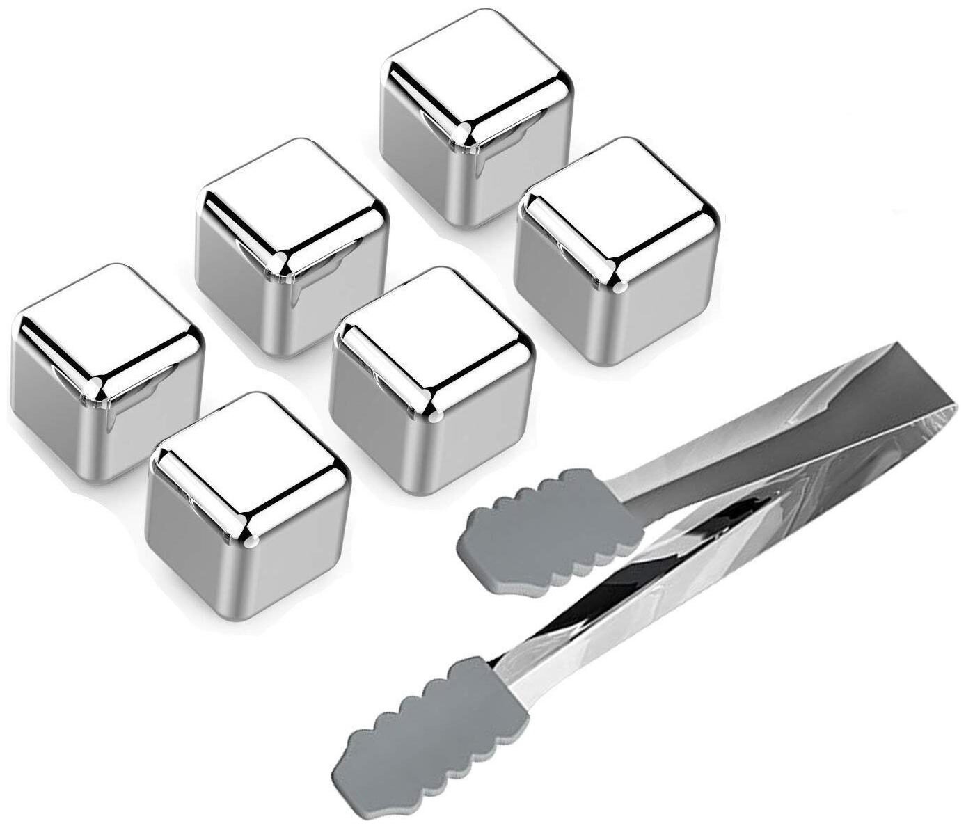 

Happy2Buy Stainless Steel Chilling Whiskey Stones Reusable Cooler including Tongs for cooling Whiskey Scotch Wine Beverage Juice Drinks (6 Pieces)