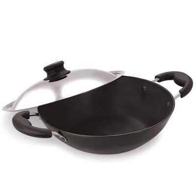 

Pristine Hard Anodised Deep Fry Pan with Stainless Steel Lid 22cm 1 5L