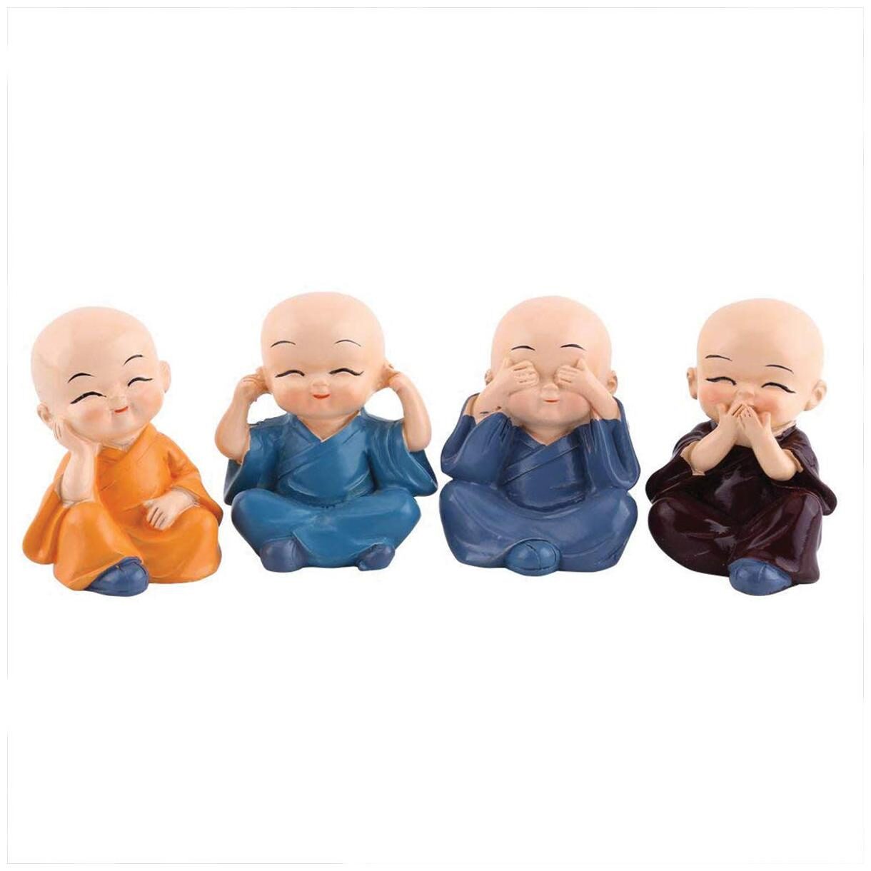 

Hardik home Creation Cute Sitting Child Monk Baby Buddha for Home Decor Desk Decor Gift for House Warming Party Baby Buddha Set for Kids Gift (Set of 4)