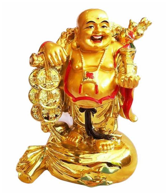 

Hardik Home Creation Decoration Laughing Buddha Golden showpiece Lucky Study Desktop Collection Best Gift For Wealth And Luck -Set of 1