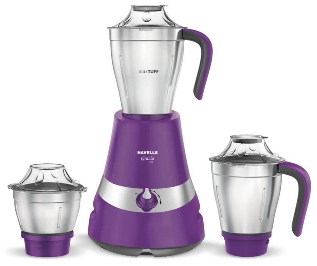

Havells GRACIA 750 W Mixer Grinder ( Purple 3 Jars )