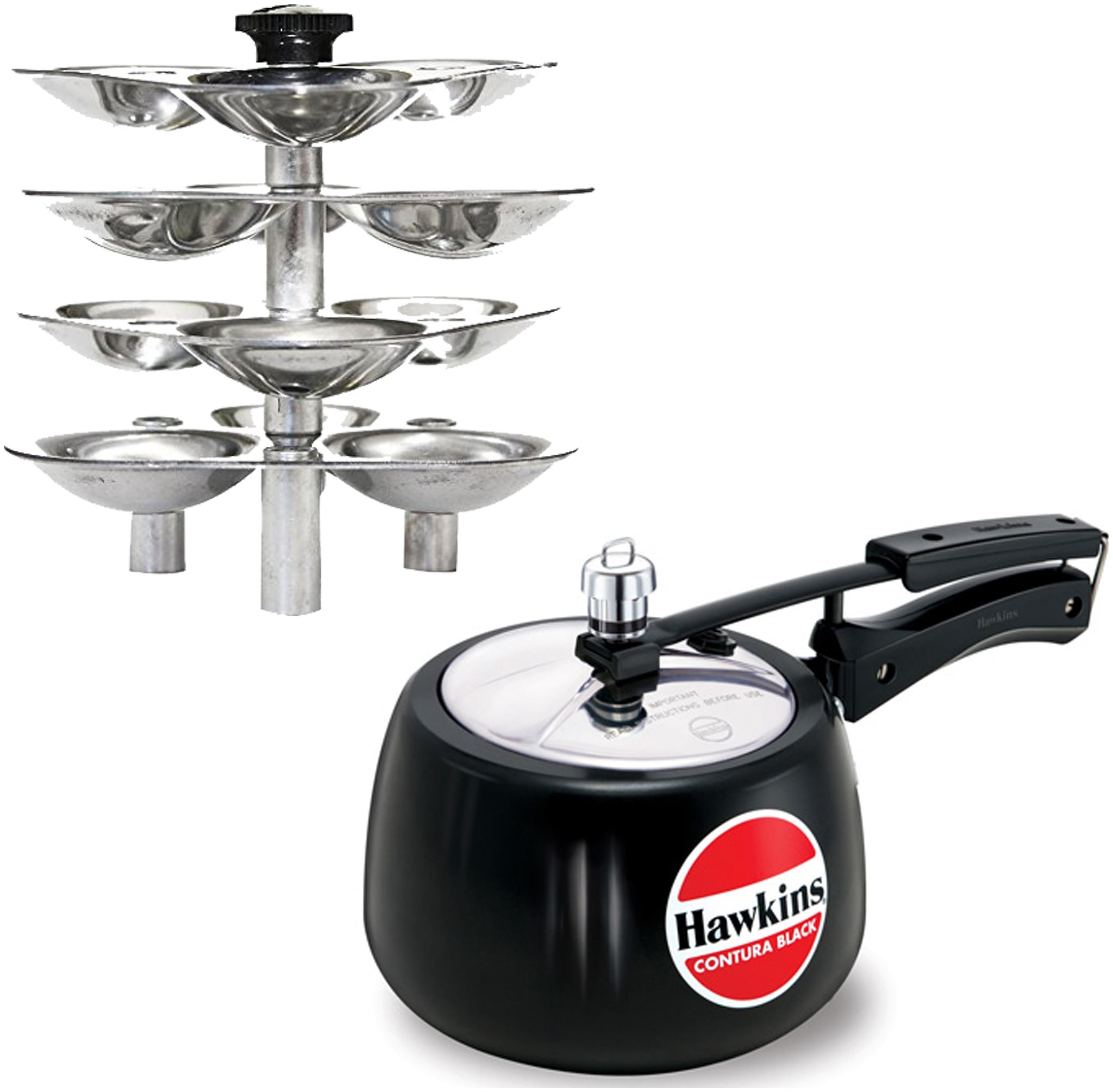 

Hawkins Contura Black 3 L Pressure Cooker with Idli stand for 3 L