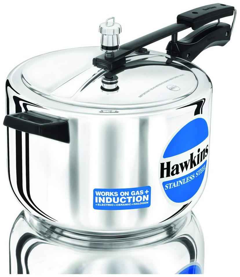 

Hawkins Stainless Steel 8 L Induction Bottom Inner Lid Pressure Cooker - Set of 1 ISI Certified