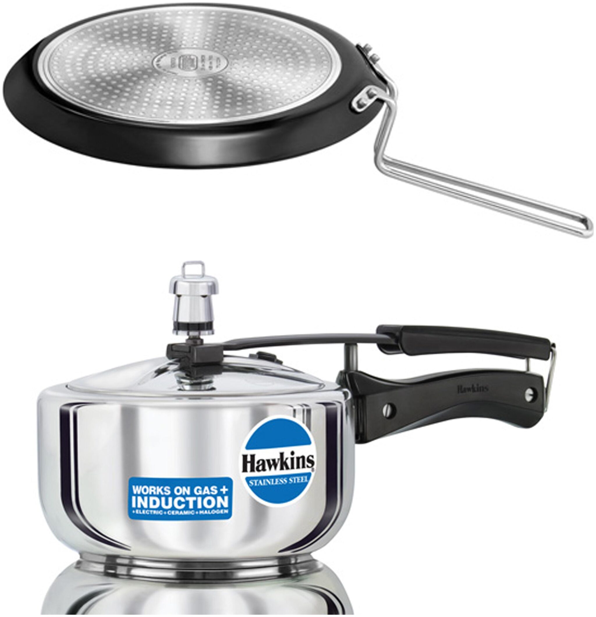

Hawkins Stainless Steel 2 L Pressure Cooker And Futura Nonstick Flat Tava 26 cm - Induction Compatible
