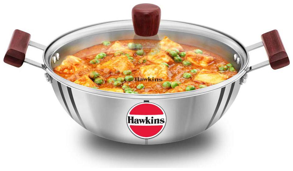

Hawkins Tri-Ply Stainless Steel Induction Compatible Deep Kadhai (Deep-Fry Pan) with Glass Lid Capacity 4 Litre Diameter 28 cm Thickness 3 mm Silver (SSK40G)
