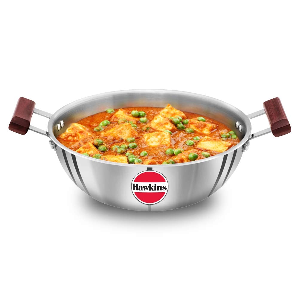 

Hawkins Tri-Ply Stainless Steel Induction Compatible Deep Kadhai (Deep-Fry Pan) Capacity 4 Litre Diameter 28 cm Thickness 3 mm Silver (SSK40)