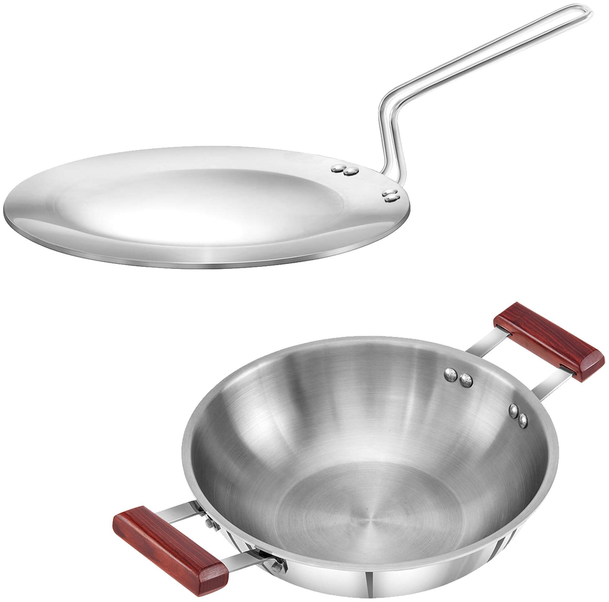 

Hawkins Triply 3 mm Extra-Thick Stainless Steel Tawa 22 cm and Kadhai 1 5 Lwithout Lid