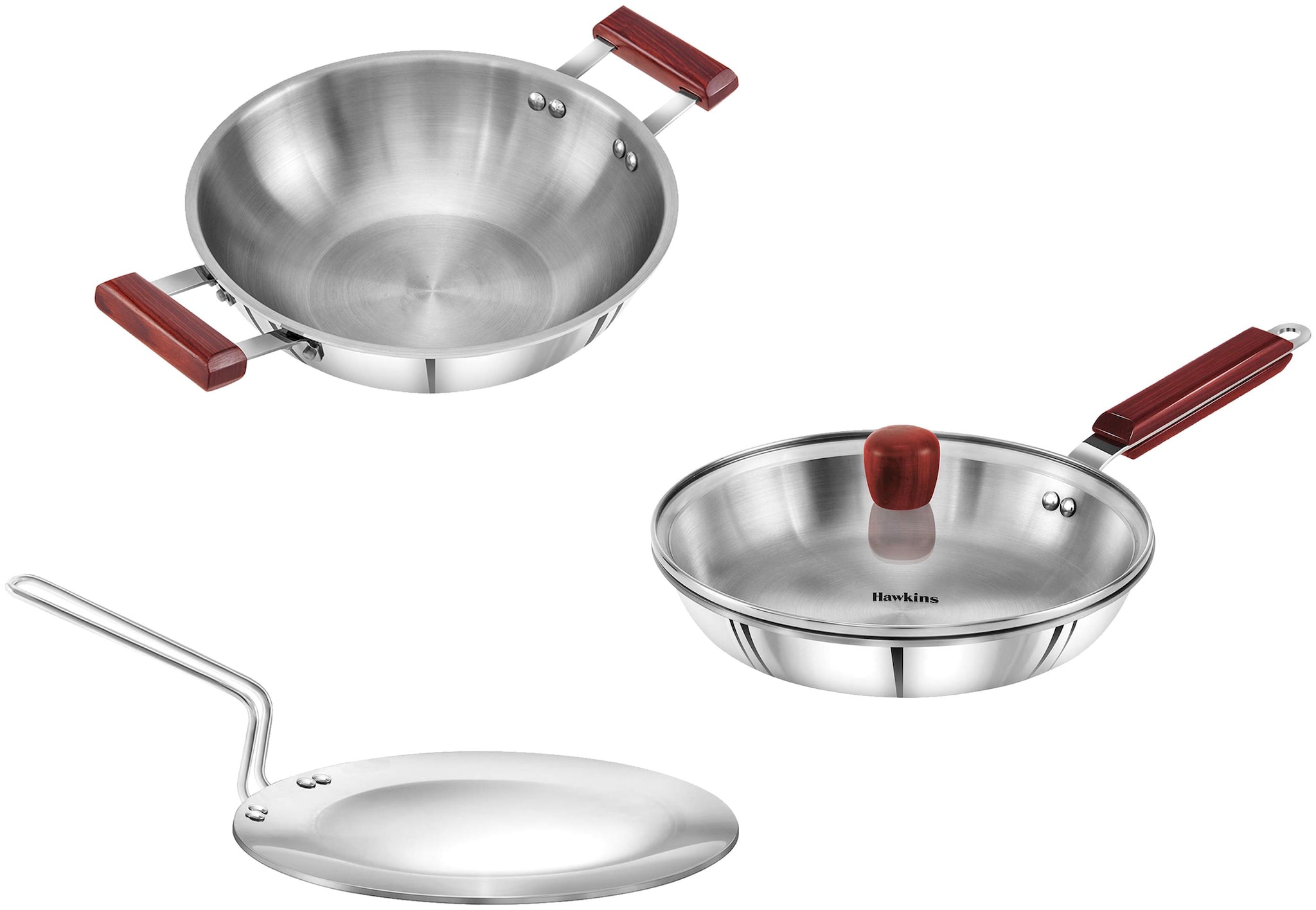 

Hawkins Triply 3 mm Extra-Thick Stainless Steel Frying Pan 22 cm with Lid Kadhai 1 5 Lwithout Lid Tawa 22 cm