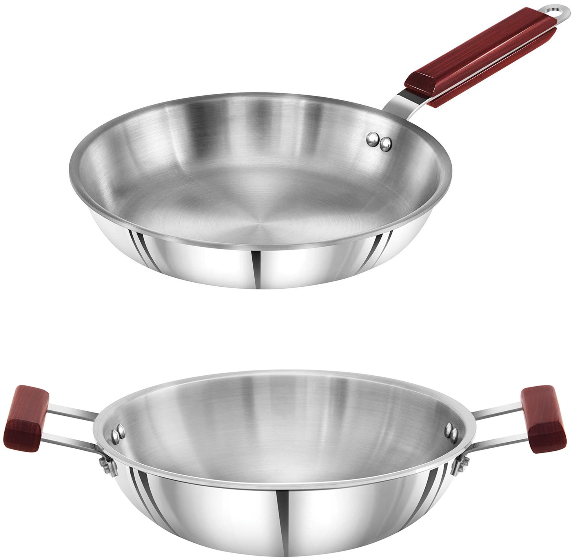 

Hawkins Triply 3 mm Extra-Thick Stainless Steel Frying Pan 22 cm without Lid and Kadhai 1 5 Lwithout Lid