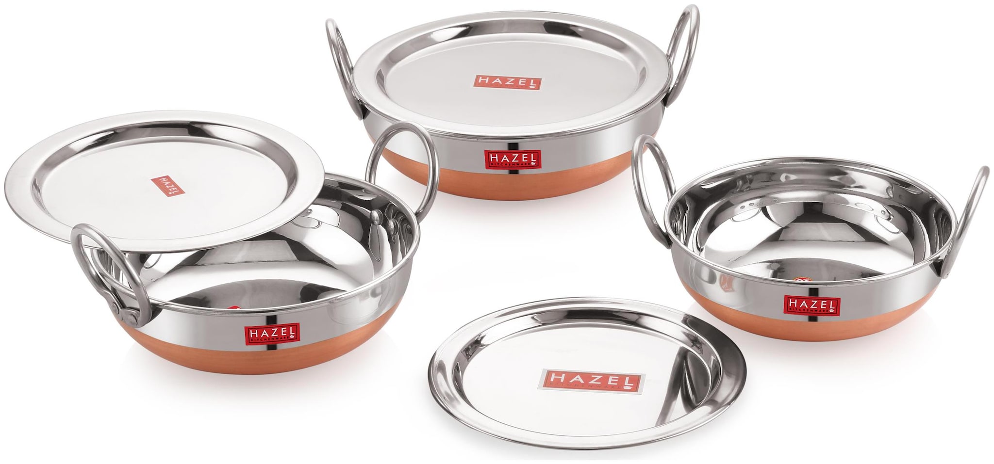 

Hazel Alfa 18 Gauge Premium Stainless Steel Kadhai With Copper Bottom And Lid