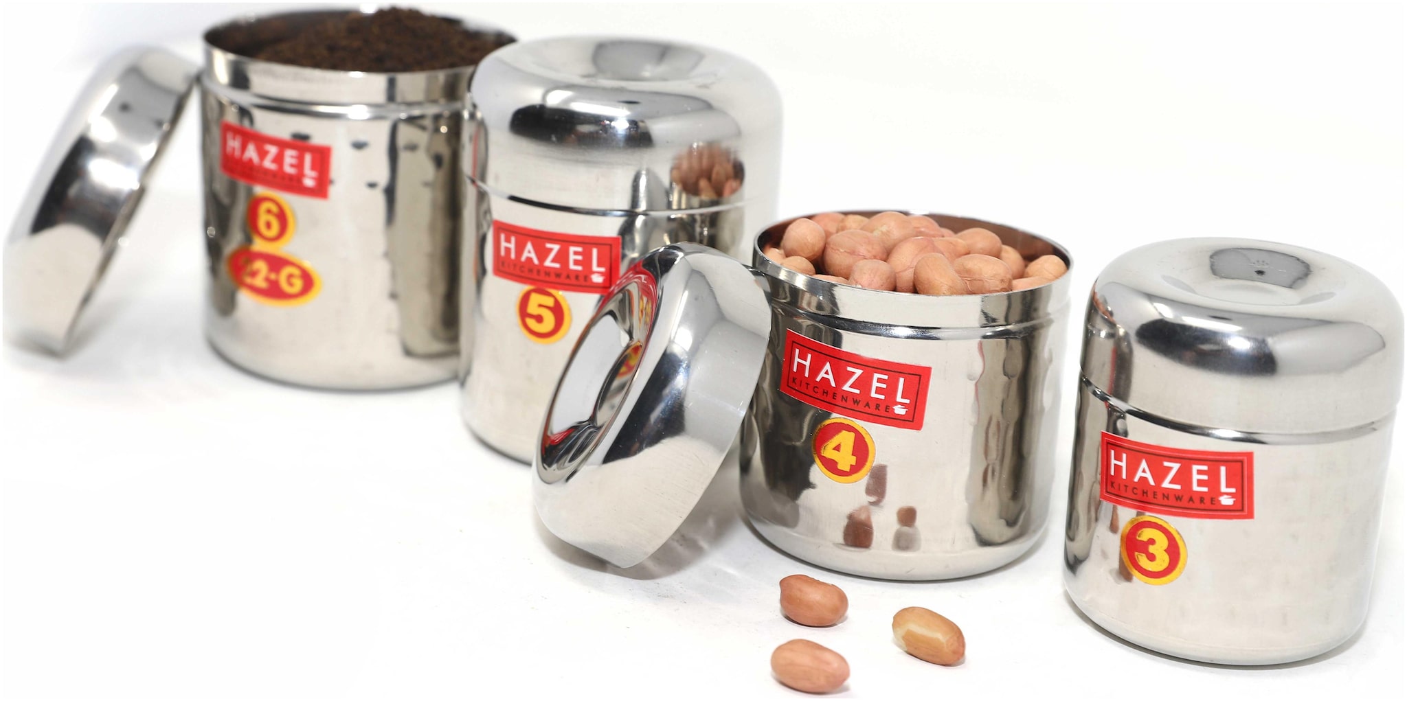 

Hazel Alfa Round Stainless Steel Hammered Tone Designer Mini Containers (100 - 280ml) Set of 4