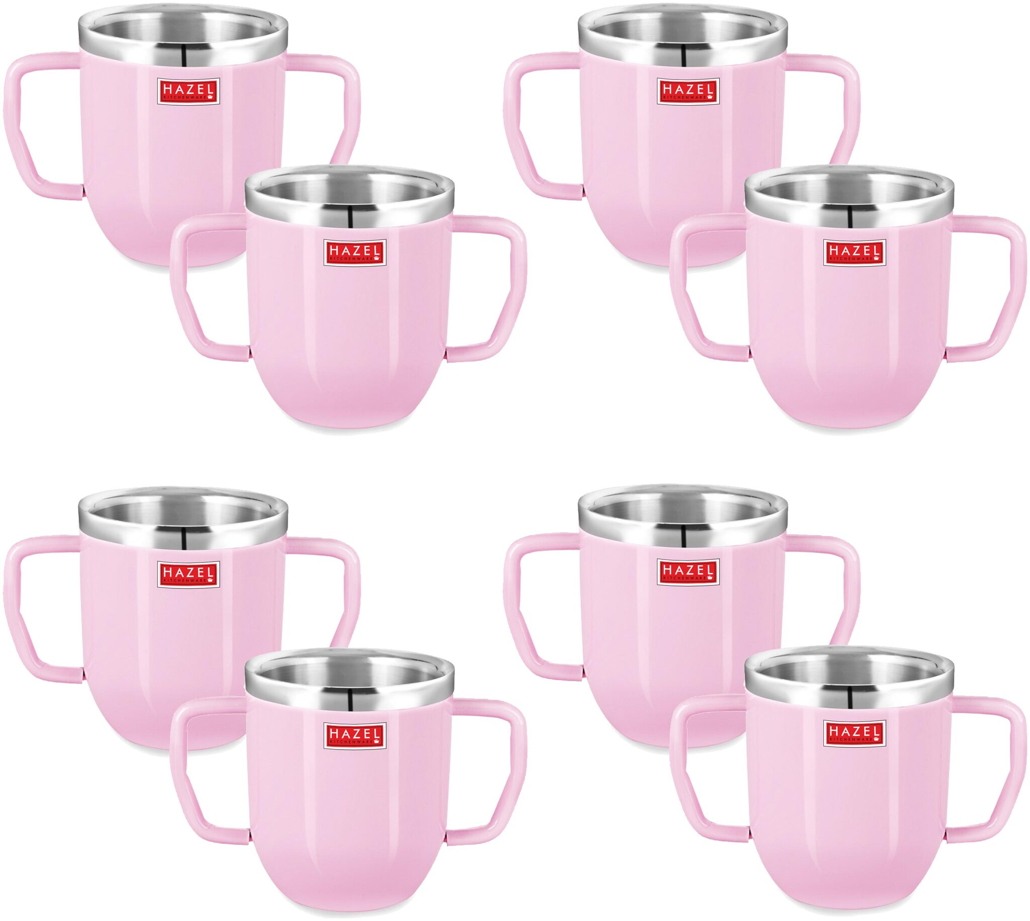 

Hazel Double Wall Stainless Steel Double Handle Baby Mug Set Of 8 For Kids Gifting 250 ml Each Pink