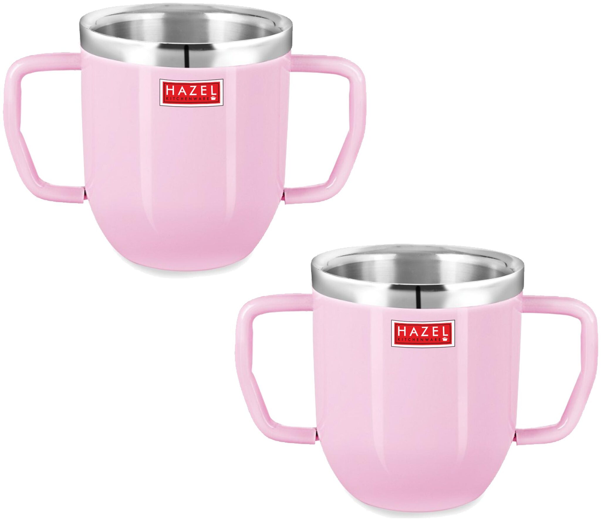 

Hazel Double Wall Stainless Steel Double Handle Baby Mug Set Of 2 For Kids Gifting 250 ml Each Pink