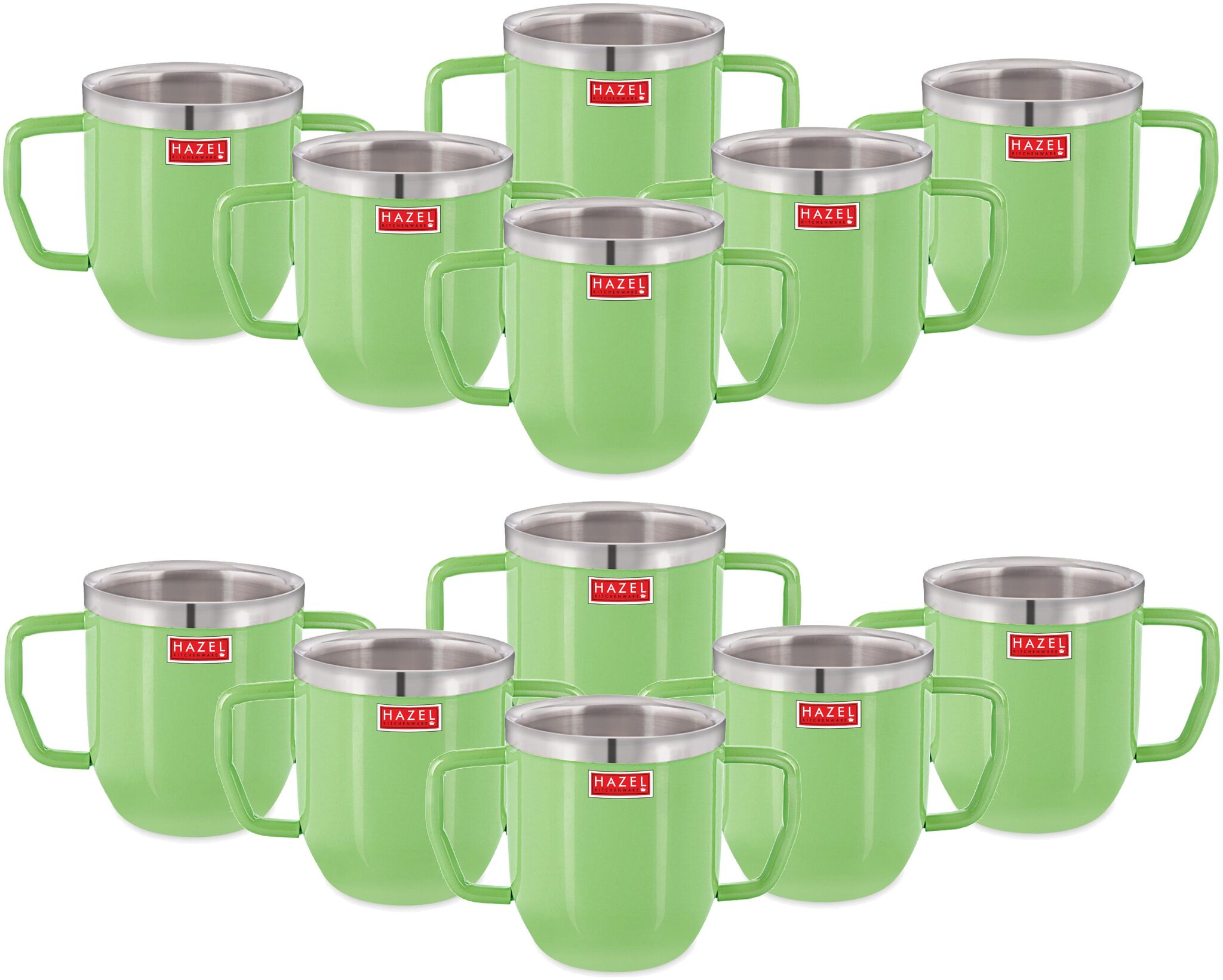 

Hazel Double Wall Stainless Steel Double Handle Baby Mug Set Of 12 For Kids Gifting 250 ml Each Green