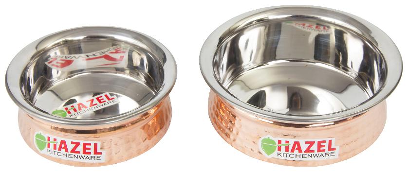 

Hazel Ha mmered Copper Handi Urli Set Of 2 300 ml 550 ml
