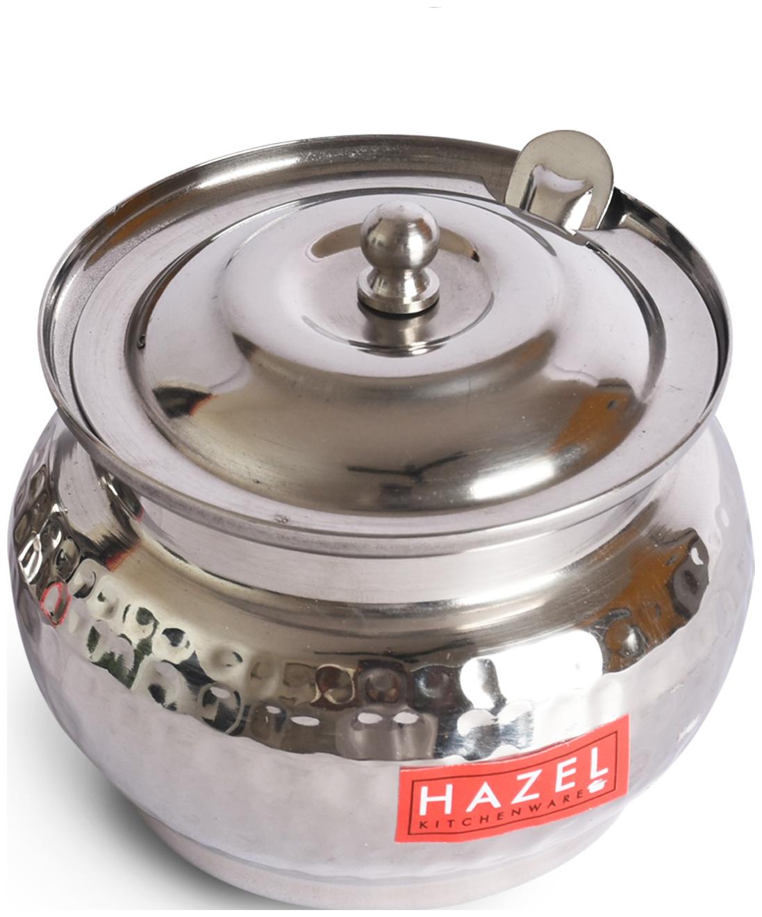 

Hazel Stainless Steel Ghee Pot Hammered Finish Oil Container 250ml Silver