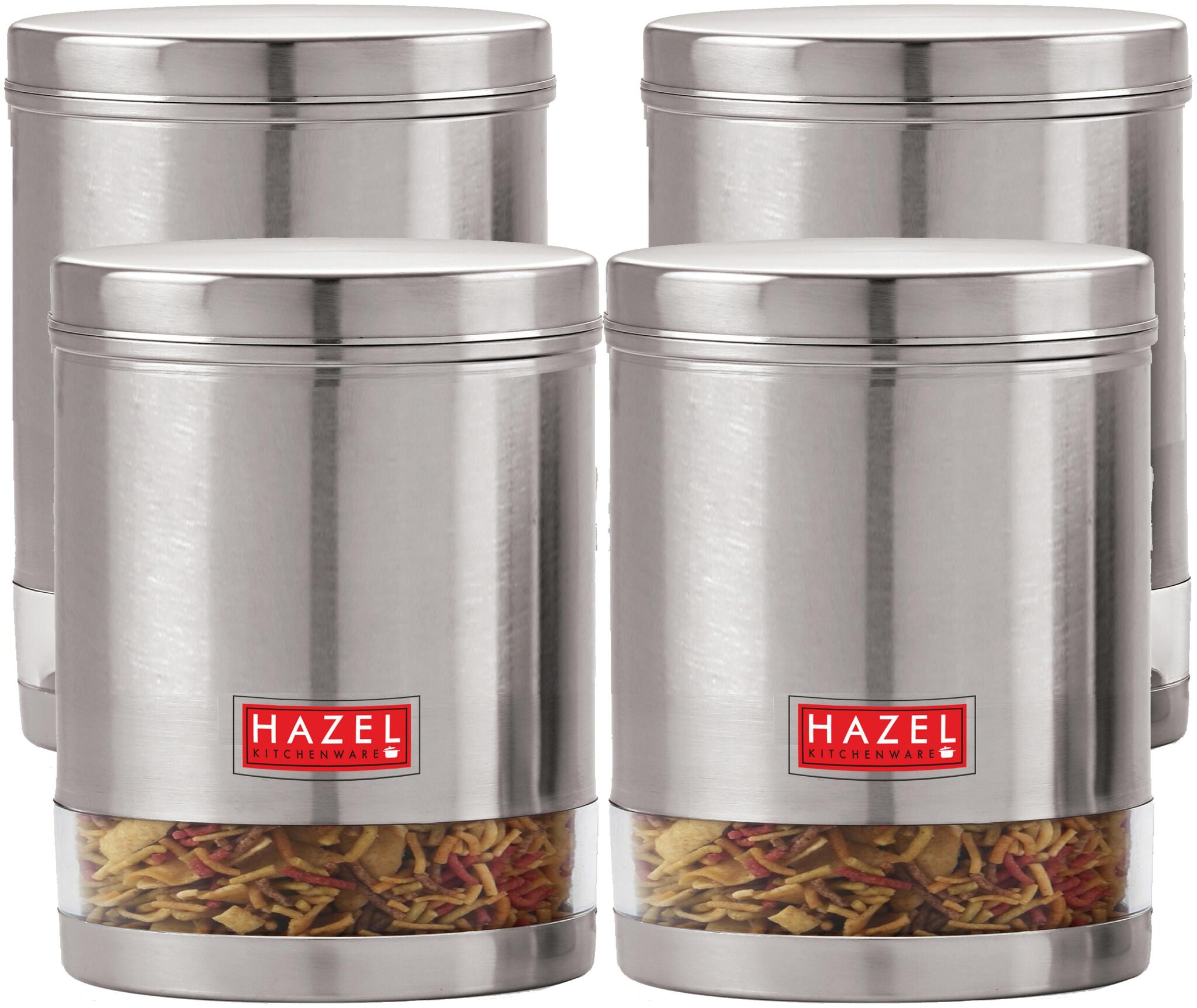 

Hazel Stainless Steel Transparent Wide Mouth See Through Container Silver Set Of 4 1350 ml Each