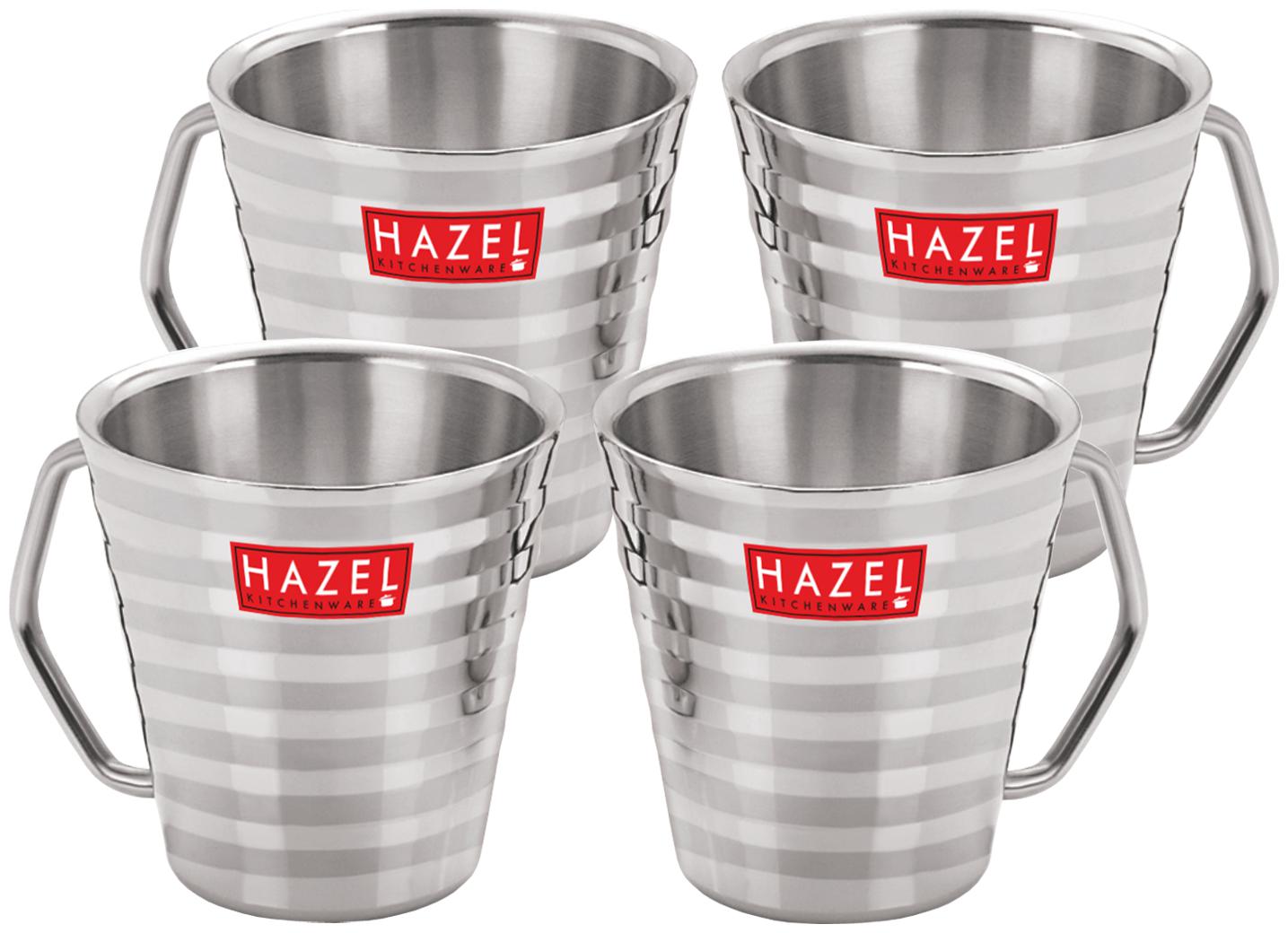 

HAZEL Stainless Steel Green Tea Coffee Big Classic Mug Set of 4 300 ml (Each)