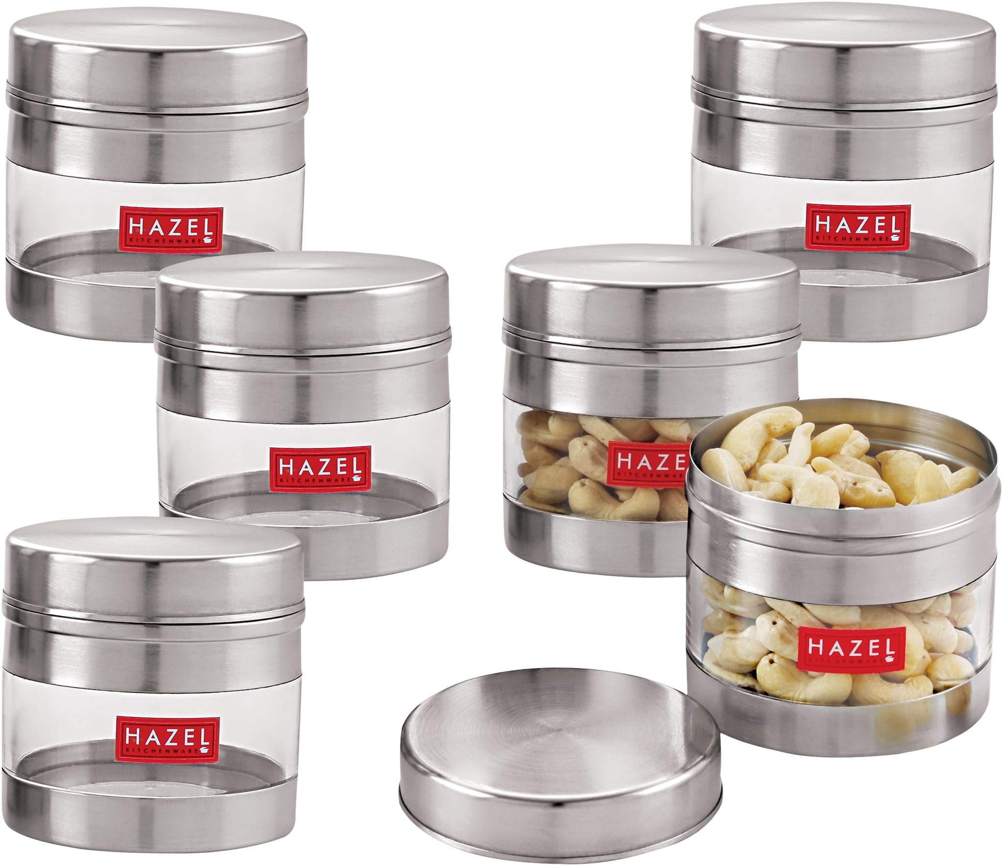 

Hazel Stainless Steel Transparent See Through Container Set Of 6 Silver 300 ml Each